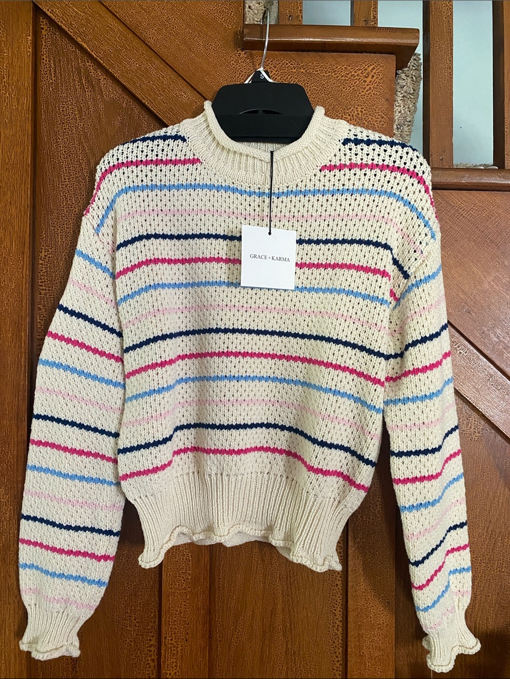 Grace + Karma Soft Cream Striped Knit Sweater